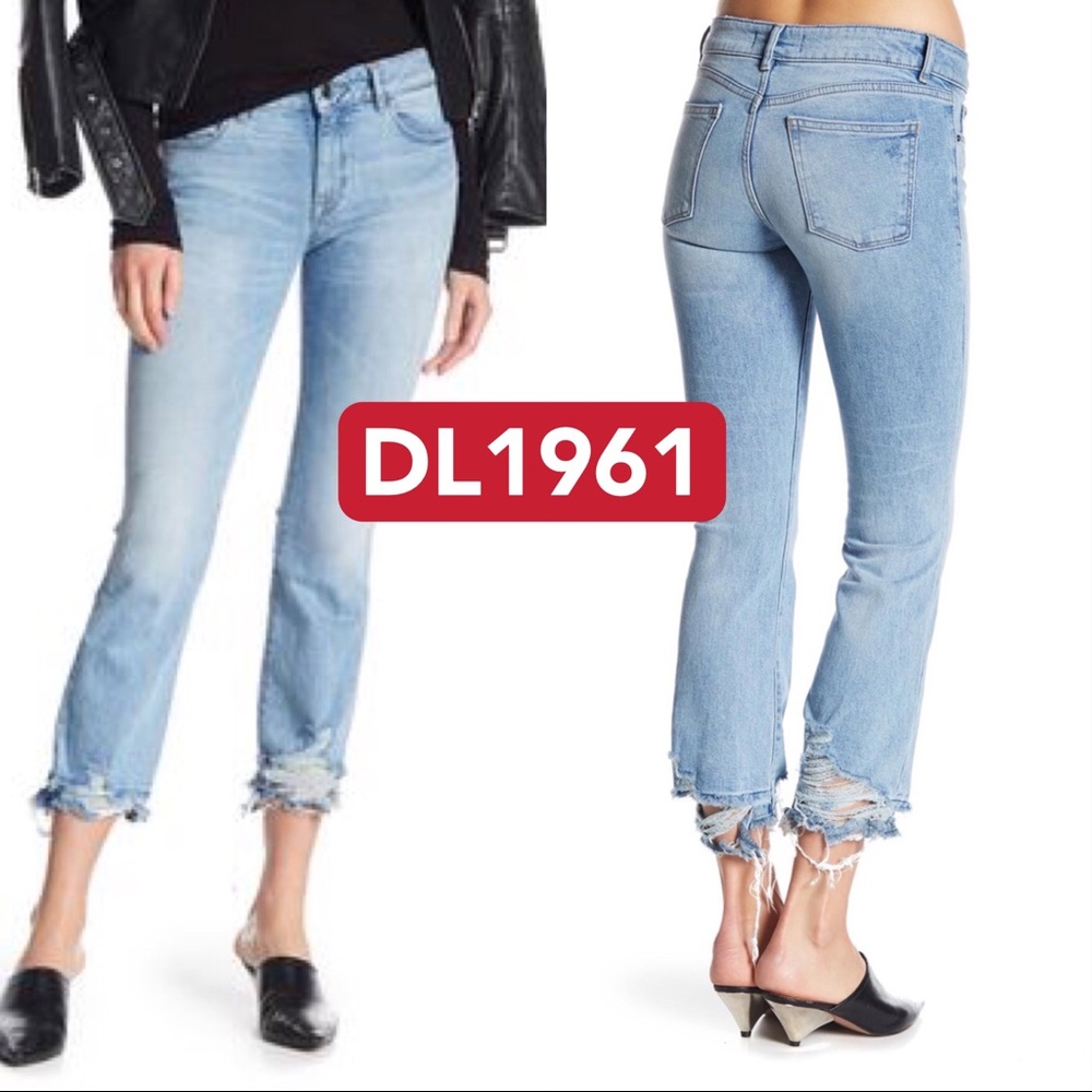 $198 DL1961 Lara Instasculpt Cropped Flare Distressed Boyfriend Jeans size 26